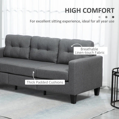 HOMCOM L-shaped Sofa, Chaise Lounge, Furniture, 3 Seater Couch with Switchable Ottoman, Corner Sofa with Thick Padded Cushion for Living Room, Office, Grey