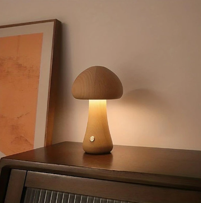 Mushroom Table Lamp Bedroom Bedside Sleep Night Light Solid Wood Dimmable Atmosphere Light