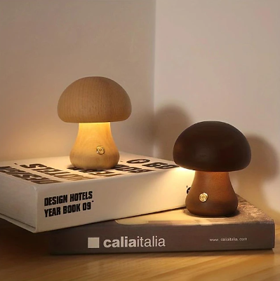 Mushroom Table Lamp Bedroom Bedside Sleep Night Light Solid Wood Dimmable Atmosphere Light