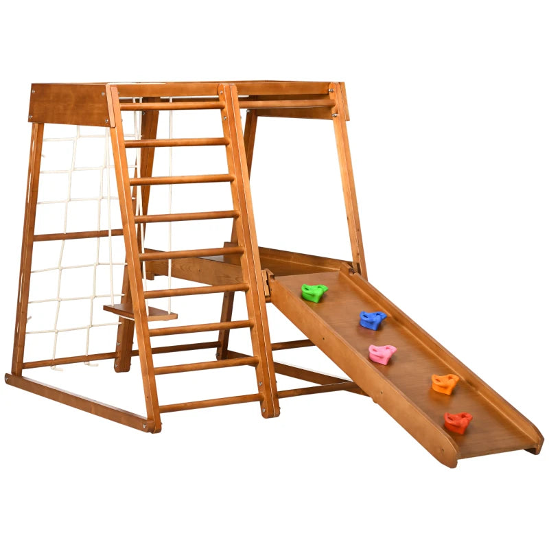 Qaba 6-in-1 Kids Indoor Playground Jungle Gym with Slide, Climbing Wall, Rope Climber, Monkey Bars, Swing, Ladder, Toddler Climbing Toys for 3-10 Years Old