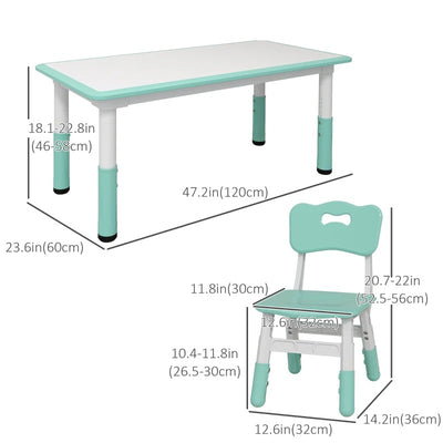 Qaba Kids Table and Chair Set with 4 Chairs, Adjustable Height, Easy to Clean, for 1.5 - 5 Years Old, Green