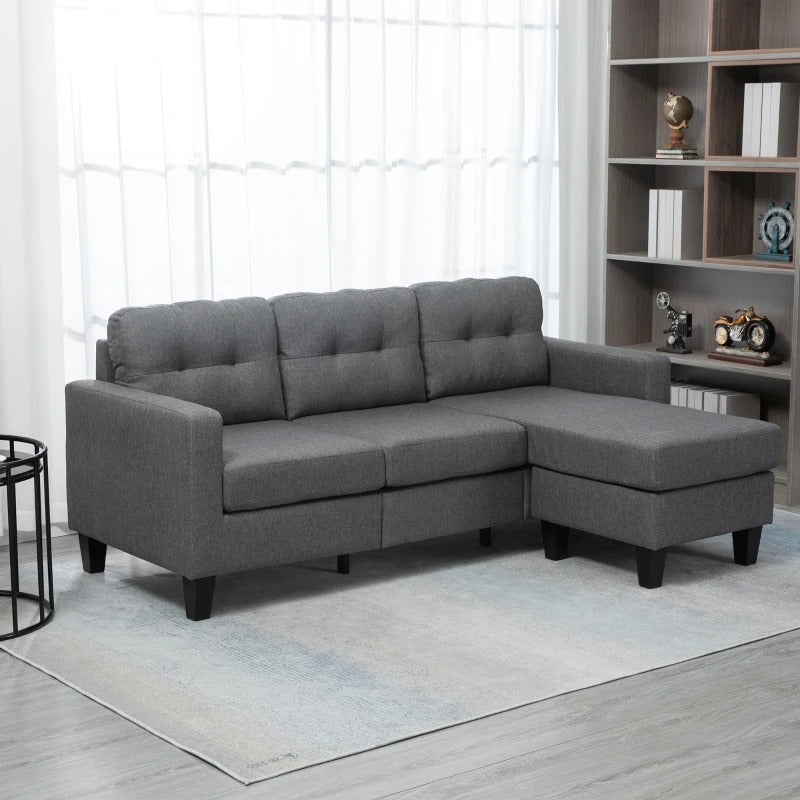 HOMCOM L-shaped Sofa, Chaise Lounge, Furniture, 3 Seater Couch with Switchable Ottoman, Corner Sofa with Thick Padded Cushion for Living Room, Office, Grey