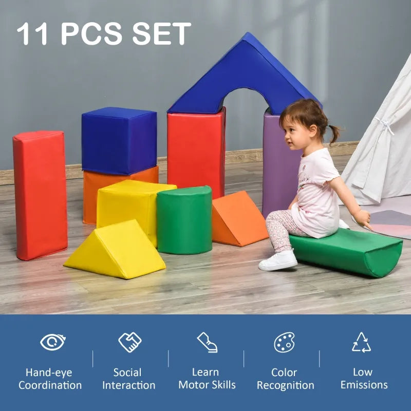 Soozier 11 Piece Soft Play Blocks Kids Climb and Crawl Gym Toy Foam Building Non-Toxic