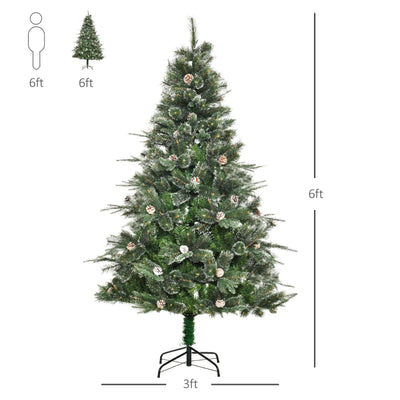 HOMCOM HOMCM 6FT Artificial Christmas Snow Pine Tree Holiday Home Xmas Decoration with Automatic Open, Pinecone, Green