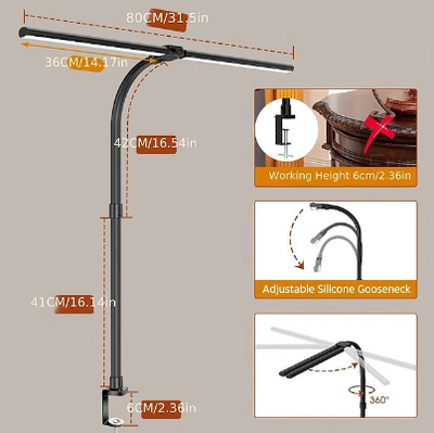 Double-Head LED Desk Lamp Desk Lamp Office 24W 5 Color Modes And 5 Dimmable Eye Protection Lamp