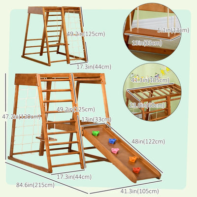 Qaba 6-in-1 Kids Indoor Playground Jungle Gym with Slide, Climbing Wall, Rope Climber, Monkey Bars, Swing, Ladder, Toddler Climbing Toys for 3-10 Years Old