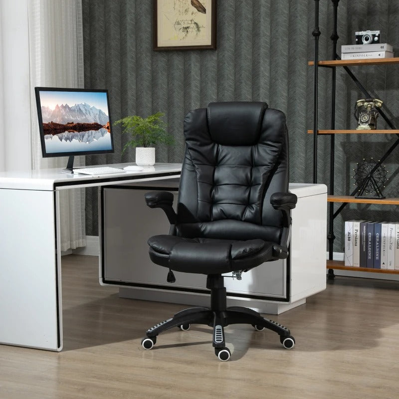 Vinsetto Executive Chair PU Leather Recliner Office Chair, with Swivel Wheels, Arm, Adjustable Height, High Back, Black