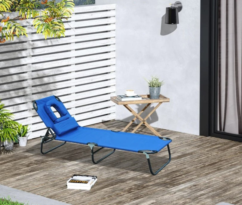 Blue colour Outdoor Beach Adjustable Sun Lounger with Reading Hole