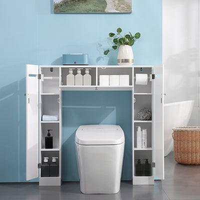 kleankin Over the Toilet Bathroom Storage Cabinet, Space Saver, Storage Organizer with adjustable shelf, White