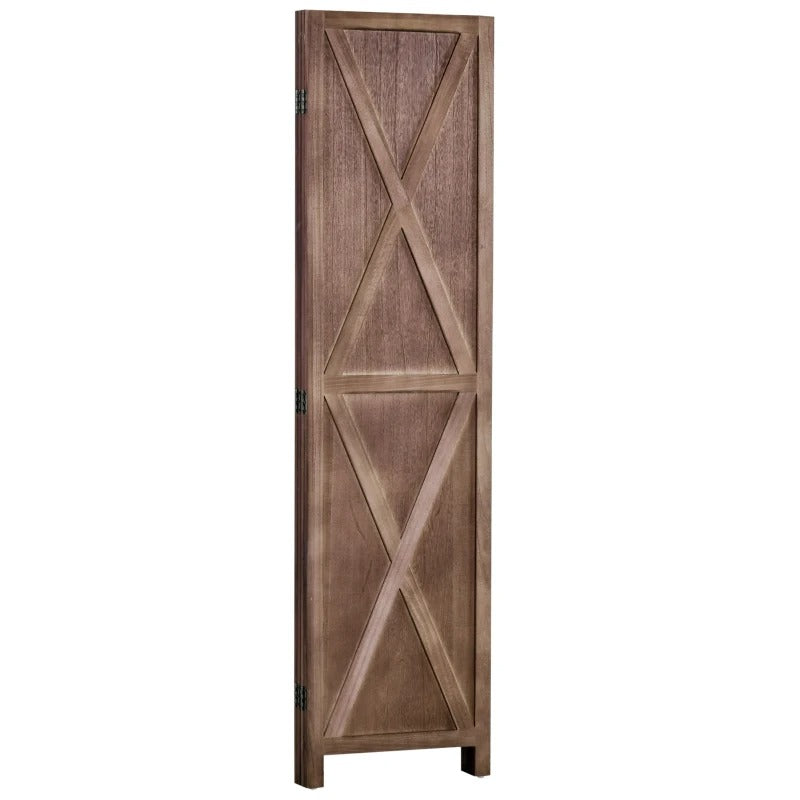 HOMCOM 4-panel Wall Partition Farmhouse Room Separator with Foldable Design Wooden Frame 5.6FT, Walnut