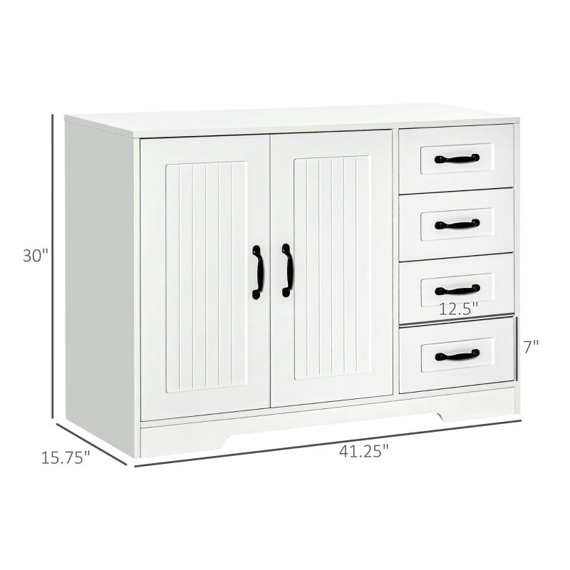 HOMCOM Modern Sideboard Buffet Cabinet with Drawers and Beadboard Door Cupboard Kitchen Storage Cabinet White