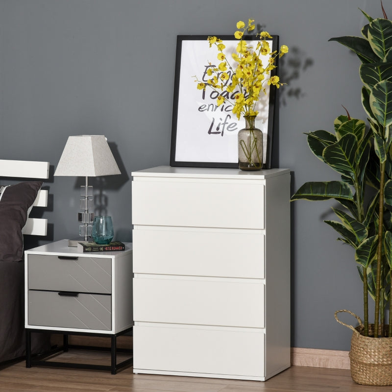 HOMCOM 4 Drawer Cabinet Storage Cupboard Wooden Freestanding Organiser Unit White