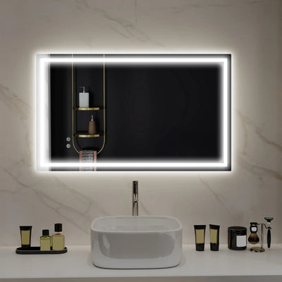 HOMCOM 39" x 24" Bathroom Mirror with LED Lights, Wall Mounted Vanity Mirror with Anti-Fog Pad and Touch Button, Clear