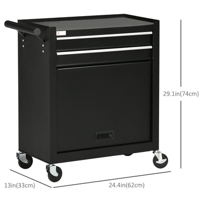 DURHAND 2-Drawer Rolling Tool Chest on Wheels, Metal Tool Cabinet for Warehouse, Workshop and Garage, Black