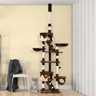 PawHut 94"-102" Huge Cat Tree Ceiling High Cat Condo Scratching Post Activity Center Multi-Level Play House