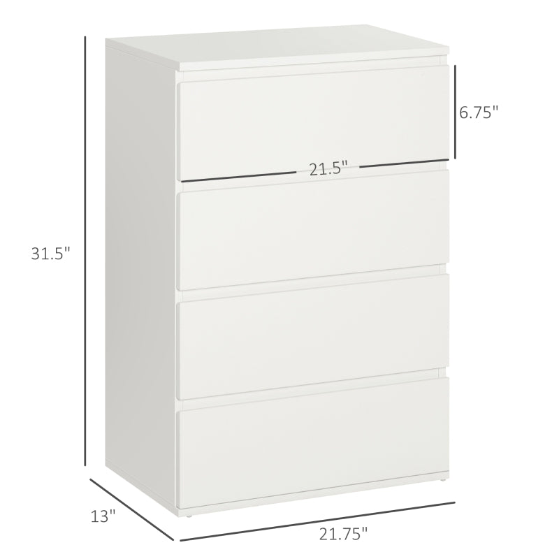 HOMCOM 4 Drawer Cabinet Storage Cupboard Wooden Freestanding Organiser Unit White