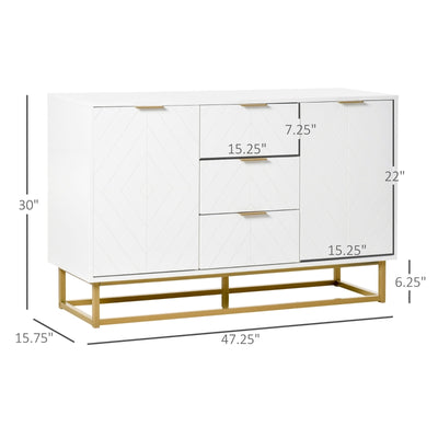 HOMCOM 3-Drawer Modern Storage Cabinet Sideboard with Metal Handles Freestanding Dresser, White