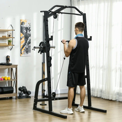 Soozier Power Cage Power Rack with 15-Level Squat Rack, Cable Pulley System, Pull up Stand and Push up Stand