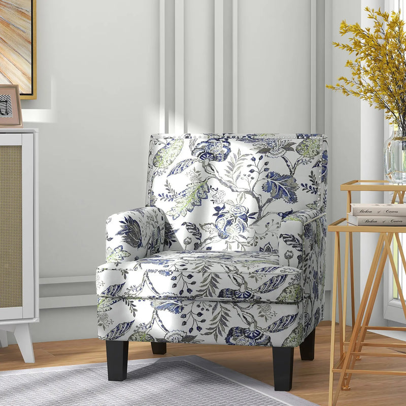 HOMCOM Upholstered Armchair, Mid-Century Accent Chair with Floral Pattern, Nailhead Trim for Living Room, Bedroom, Multicolour