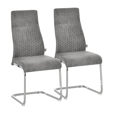 HOMCOM Set of 2 Dining Chairs High Back Accent Chair for Dining Room, Living Room with Bent Metal Base, Grey