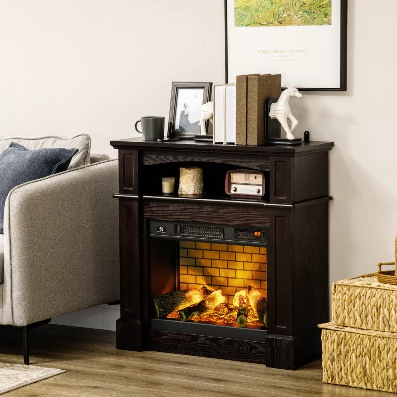 HOMCOM Electric Fireplace with Mantel, Freestanding Heater Corner Firebox with Remote Control, 700W/1400W, Brown