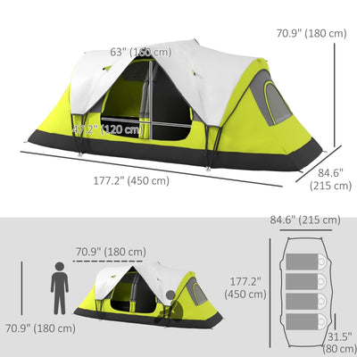 Outsunny Camping Tent for 6-8 Man with 2000mm Waterproof Rainfly and Carry Bag for Fishing Hiking Festival, Green