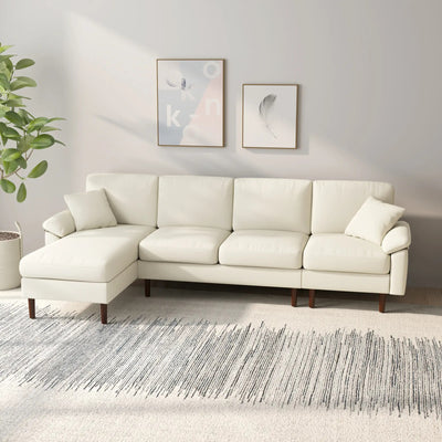 HOMCOM L-Shape Sofa, Modern Sectional Couch with Changeable Chaise Lounge, Pillows and Wooden Legs for Living Room, Cream White