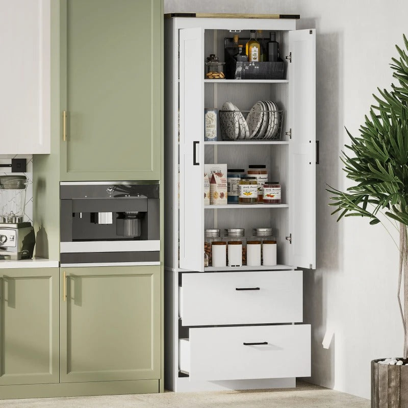 HOMCOM 67" Tall Kitchen Pantry Storage Cabinet, Kitchen Pantry Cabinet with Doors, Drawers and Adjustable Shelves, Cream White