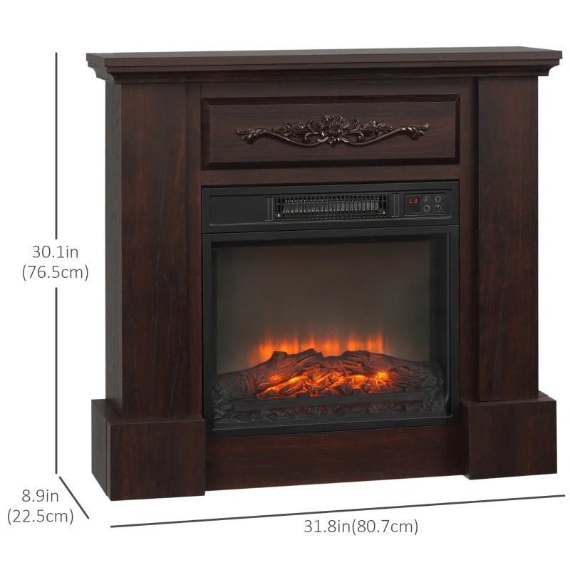 HOMCOM Electric Fireplace with Mantel, Freestanding Heater Corner Firebox with Log Hearth and Remote Control, 1400W, Brown