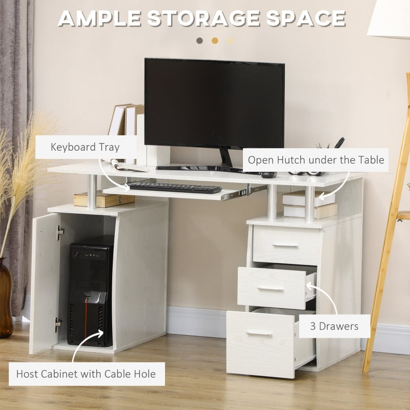 HOMCOM 47" Computer Desk with Keyboard Tray and Storage Drawers, Home Office Workstation Table with Storage Shelves, White