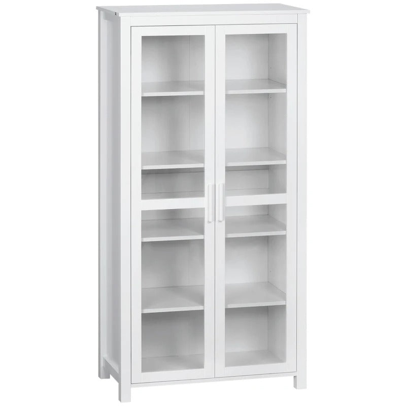 HOMCOM Freestanding Kitchen Pantry, Buffet Cabinet, 5-tier Storage Cabinet with Adjustable Shelves and 2 Glass Doors, White