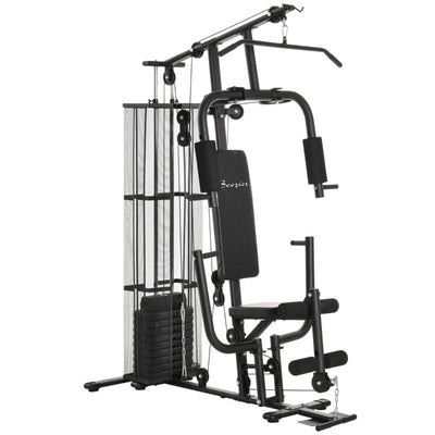 Soozier Home Gym, Multifunction Gym Equipment Workout Station with 100Lbs Weight Stack for Lat Pulldown, Leg Extensions, Preacher Bicep Curls, Triceps Pulldowns, Chest Press