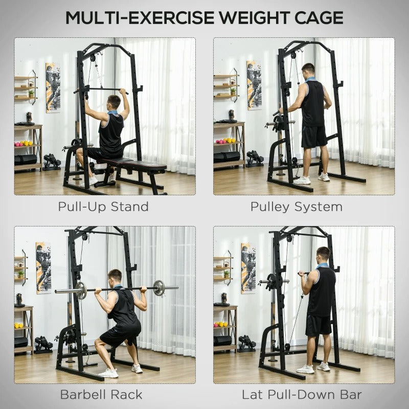 Soozier Power Cage Power Rack with 15-Level Squat Rack, Cable Pulley System, Pull up Stand and Push up Stand