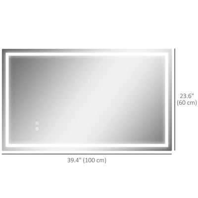 HOMCOM 39" x 24" Bathroom Mirror with LED Lights, Wall Mounted Vanity Mirror with Anti-Fog Pad and Touch Button, Clear