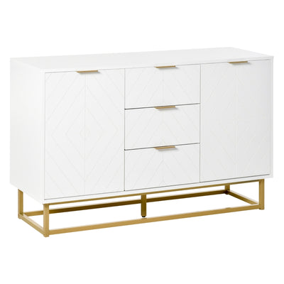 HOMCOM 3-Drawer Modern Storage Cabinet Sideboard with Metal Handles Freestanding Dresser, White