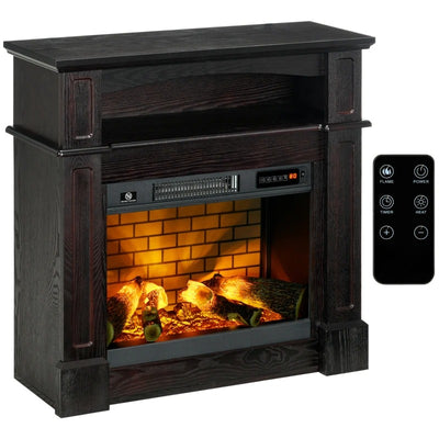 HOMCOM Electric Fireplace with Mantel, Freestanding Heater Corner Firebox with Remote Control, 700W/1400W, Brown