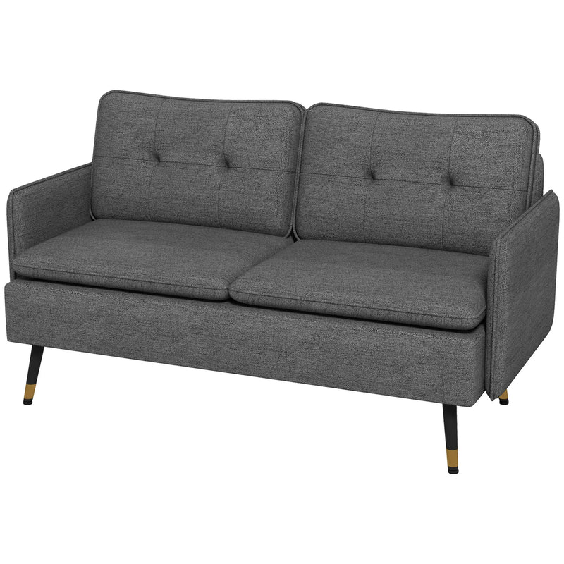 HOMCOM Modern 55" Loveseat, Fabric Love Seat Sofa with Button Tufted Back, Steel Legs for Bedroom, Living Room, Dark Grey