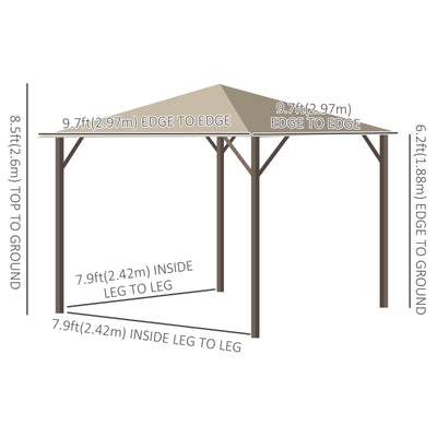 Outsunny 10' x 10' Patio Gazebo Outdoor Aluminum Frame Canopy Shelter with Curtains, Vented Roof for Garden, Lawn, Backyard and Deck, Khaki