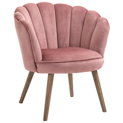 HOMCOM Modern Accent Chair Leisure Club Chair with Velvet-Touch Fabric Wood Legs for Living Room, Pink