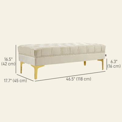 HOMCOM End of Bed Bench, Upholstered Bench, Entryway Shoe Bench with Button Tufted for Living Room, Bedroom, Cream White