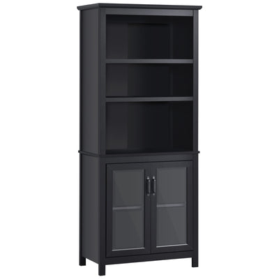 HOMCOM Multifunctional Bookcase with Double Glass Doors Cupboards, Bookshelf with 3-Tier Open Shelf and Adjustable Shelves, Black