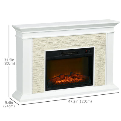 HOMCOM 31.5" Electric Fireplace with Mantel, 1400W Freestanding Fireplace Heater with Remote Control, Overheat Protection, Timer, White