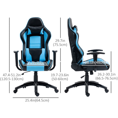 Vinsetto High Back Gaming Chair PU Leather Office Chair Desk Gamer Chair with Lumbar Support, Headrest, Adjustable Height, Blue and Black