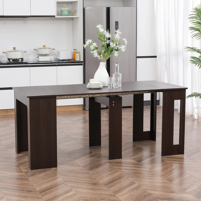 HOMCOM Foldable Table, Extendable Dining Table, Kitchen Table for Small Spaces, Seats up to 6 People, Dark Brown