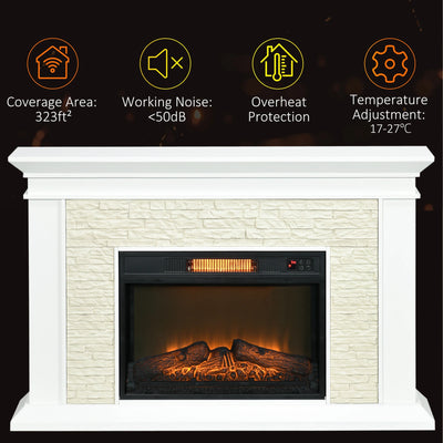 HOMCOM 31.5" Electric Fireplace with Mantel, 1400W Freestanding Fireplace Heater with Remote Control, Overheat Protection, Timer, White