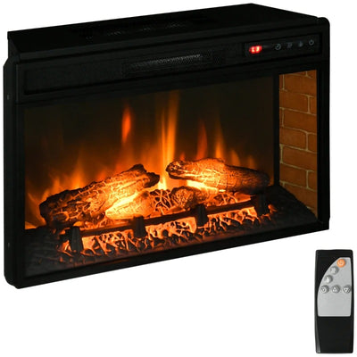 HOMCOM 27" Electric Fireplace Insert, Retro Recessed Fireplace Heater with Realistic Log Flame, Remote Control, Adjustable Brightness, 1400W, Black