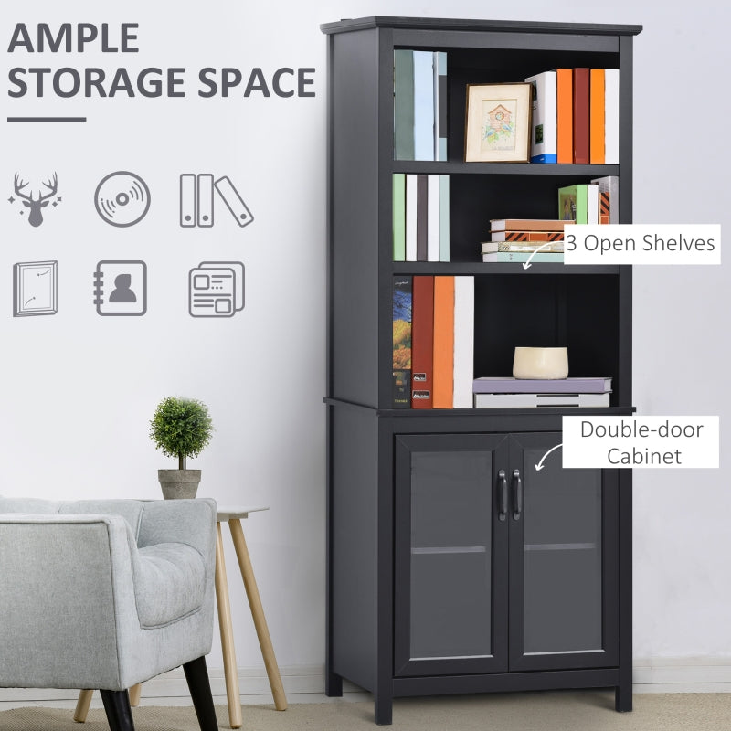 HOMCOM Multifunctional Bookcase with Double Glass Doors Cupboards, Bookshelf with 3-Tier Open Shelf and Adjustable Shelves, Black