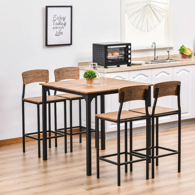 HOMCOM 5-Piece Counter Height Bar Table and Chairs, Square Dining Table and Chairs Set for 4, Industrial Pub Table and Chairs