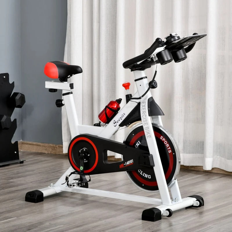 Soozier Adjustable Upright Stationary Exercise Bike Aerobic Training Indoor Cycling Cardio Workout Fitness Racing Machine for Home w/ Adjustable Resistance Flywheel, Bottle Holder