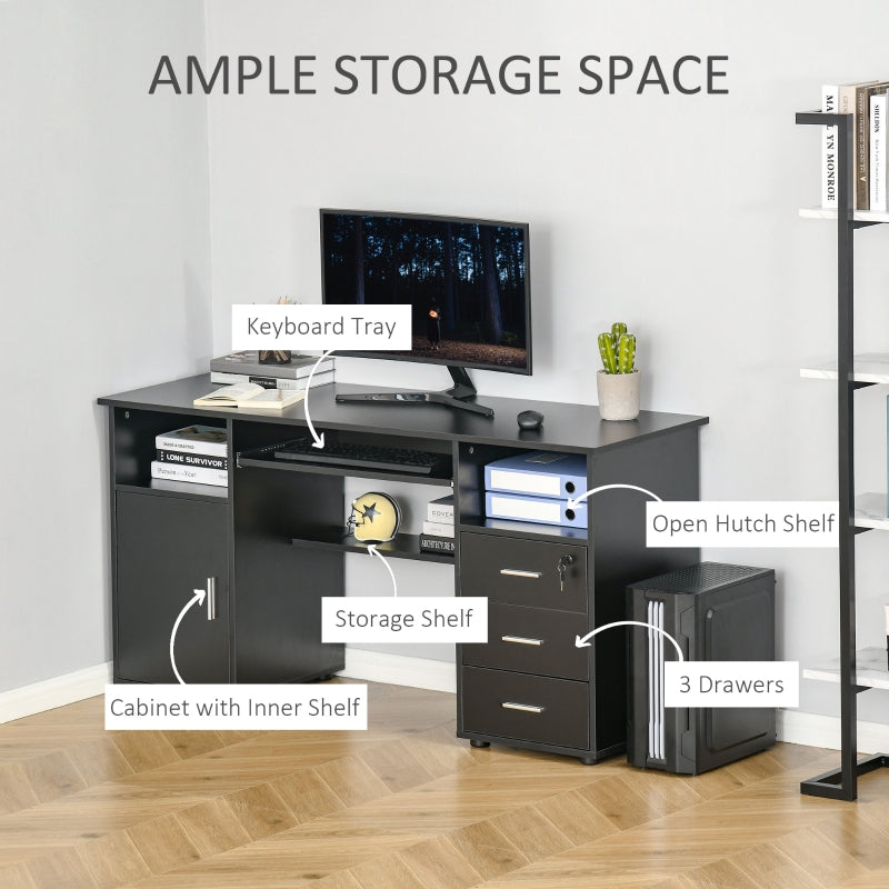 HOMCOM Computer Desk with Keyboard Tray and Drawers, Writing Desk, Home Office Workstation, Black